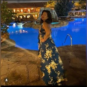 FLORAL RUFFLE ASYMMETRICAL MAXI DRESS size large